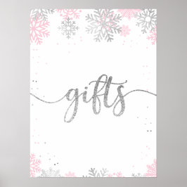 Winter Pink Silver Snowflakes Geschenke Poster