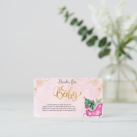 Winter Pink Sleigh Baby Showbücher für Baby Begleitkarte (Stehend Vorderseite)