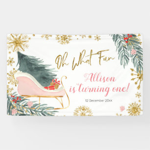 Winter Pink Sleigh Girl Geburtstag Banner