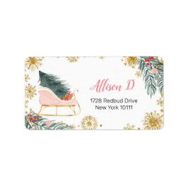 Winter Pink Sleigh Snowflake Anschrift Label Adressaufkleber