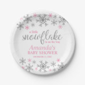 Winter Pink Snowflake Babydusche Pappteller (Vorderseite)