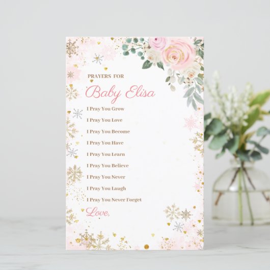 Winter Pink Snowflake Floral Gebete für Baby (Stehend Vorderseite)