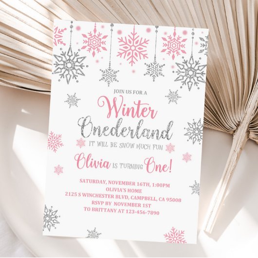 Winter Pink Snowflake Geburtstag Einladung