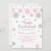 Winter Pink Snowflake Geburtstag Einladung (Vorderseite)