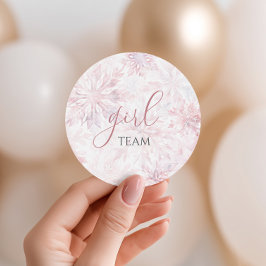Winter Pink Snowflake Gender Reveal Team Girl Runder Aufkleber
