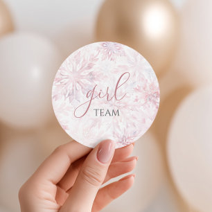 Winter Pink Snowflake Gender Reveal Team Girl Runder Aufkleber