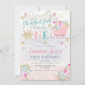 Winter Pink Snowflake Oh, was Spaß ersten Geburtst Einladung (Vorderseite)