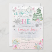 Winter Pink Snowflake Oh, was Spaß ersten Geburtst Einladung (Vorderseite)