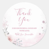 Winter Pink Snowflake Sleigh Baby Shower Thank You Runder Aufkleber (Vorderseite)