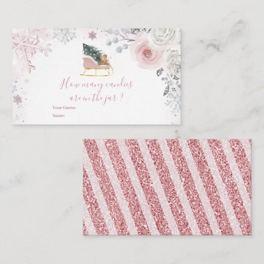 Winter Pink Snowflake Sleigh How Many Candies Begleitkarte (Vorne/Hinten)