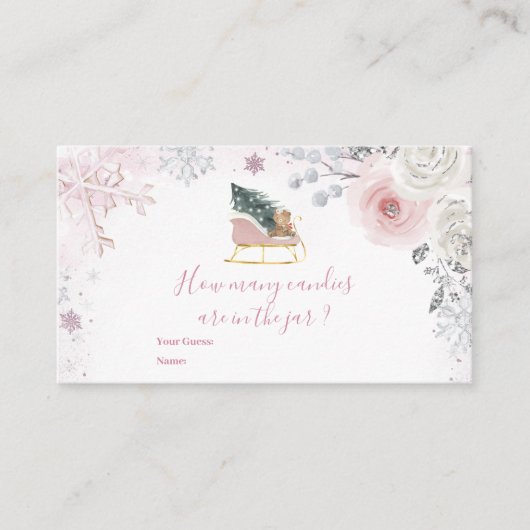 Winter Pink Snowflake Sleigh How Many Candies Begleitkarte (Vorderseite)