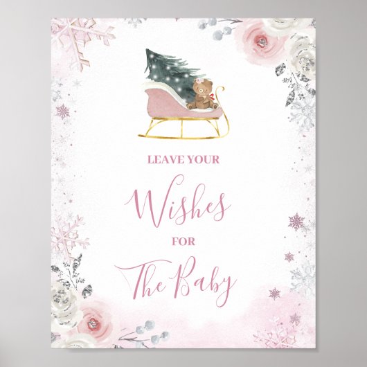 Winter Pink Snowflake Sleigh Leave Your Wishes Poster (Vorne)