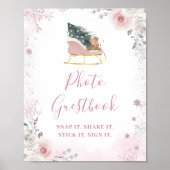 Winter Pink Snowflake Sleigh Photo Guestbook Poster (Vorne)