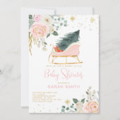 Winter Pink und Gold Sleigh Baby Dusche Einladung (Vorderseite)