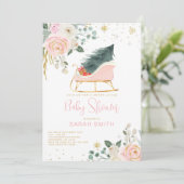 Winter Pink und Gold Sleigh Baby Dusche Einladung (Stehend Vorderseite)