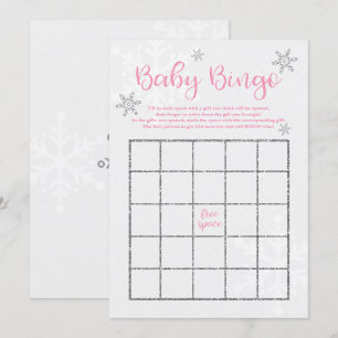 Winter Pink und Silber Schneeflocken Baby Bingo Einladung