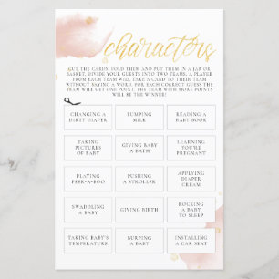 Winter Pink Watercolor Baby Shower Game Characters