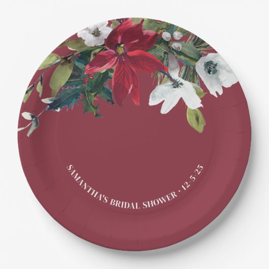 Winter Poinsettia Brautparty Pappteller (Vorderseite)