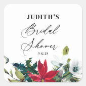 Winter Poinsettia Brautparty Quadratischer Aufkleber (Vorderseite)