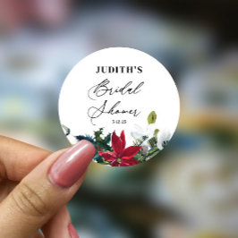 Winter Poinsettia Brautparty Runder Aufkleber