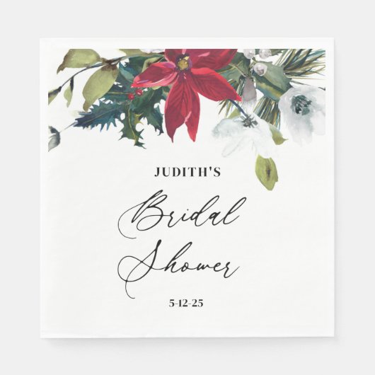 Winter Poinsettia Brautparty Serviette (Vorderseite)