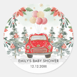 Winter Poinsettia Grüner Wagen mit Party Parade Runder Aufkleber