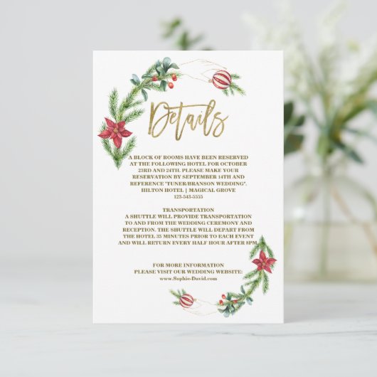 Winter Poinsettia Pine Berry Weihnachtsfeier Begleitkarte (Stehend Vorderseite)