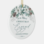 Winter Poinsettia Pine Unser Verlobtes Weihnachtsf Keramik Ornament (Rechts)