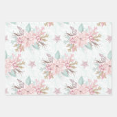 Winter Poinsettia Pink Green Pastor Weihnachten Geschenkpapier Set (Vorderseite)