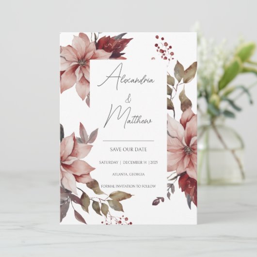 Winter Poinsettia Save The Date (Stehend Vorderseite)