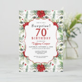 Winter Poinsettia Überraschung 70. Geburtstagspart Einladung (Stehend Vorderseite)