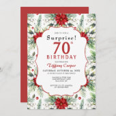Winter Poinsettia Überraschung 70. Geburtstagspart Einladung (Vorne/Hinten)
