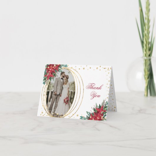 Winter Poinsettia Weihnachtsfest Foto Dankeskarte (Vorderseite)