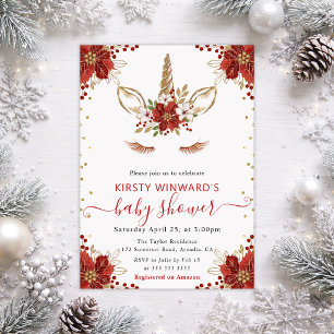 Winter-Poinsettien-Einhorn-Baby-Party Einladung