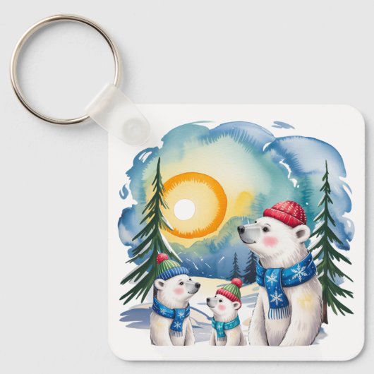 Winter Polar Bär Familie Weihnachten individuell a Schlüsselanhänger (Vorderseite)