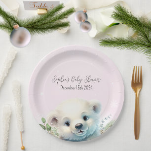 Winter-Polar-Bär kalt Außenbereich Rosa Babydusche Pappteller