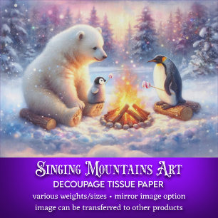 Winter-Polar-Bär & Pinguine Campfire-Dekoupage Seidenpapier