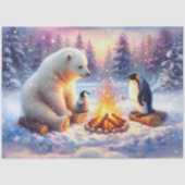 Winter-Polar-Bär & Pinguine Campfire-Dekoupage Seidenpapier (Vorderseite)