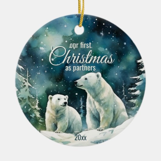 Winter Polar Bären erste Weihnachten als Partner Keramik Ornament (Vorne)