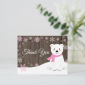 Winter Polar Bären Schneeflocke Rosa Dankeschön Ka Dankeskarte (Stehend Vorderseite)