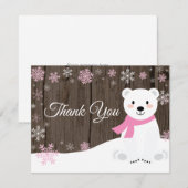 Winter Polar Bären Schneeflocke Rosa Dankeschön Ka Dankeskarte (Vorne/Hinten)