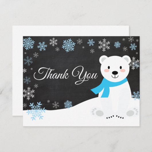 Winter Polar Bären Snowflake Blau Dankeschön Karte (Vorne/Hinten)