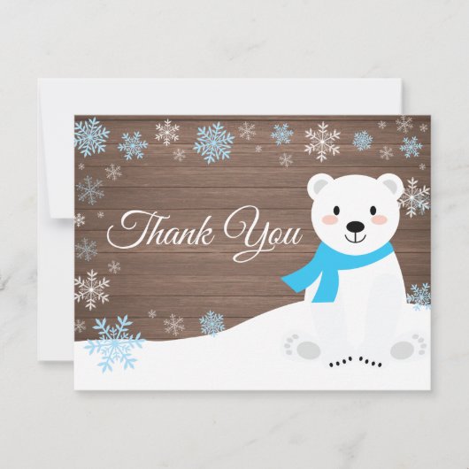 Winter Polar Bären Snowflake Blau Dankeschön Karte (Vorderseite)
