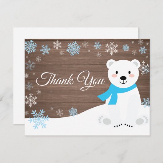 Winter Polar Bären Snowflake Blau Dankeschön Karte (Vorne/Hinten)