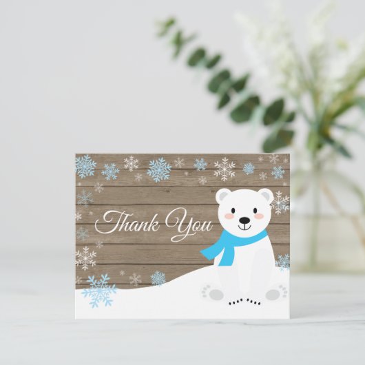 Winter Polar Bären Snowflake Blau Dankeschön Karte (Stehend Vorderseite)