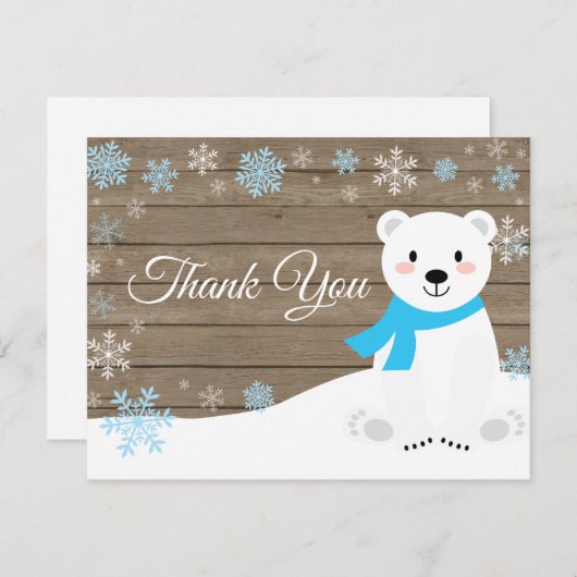Winter Polar Bären Snowflake Blau Dankeschön Karte (Vorne/Hinten)