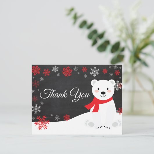 Winter Polar Bären Snowflake Rot Danke Karte (Stehend Vorderseite)