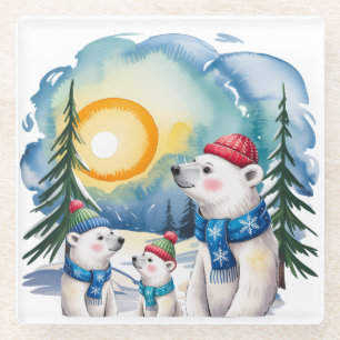 Winter Polar Bären Weihnachten Glasuntersetzer