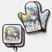 Winter Polar Bären Weihnachten Ofenhandschuh & Topflappen-Set (Vorderseite/Rückseite)