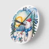 Winter Polar Bären Weihnachten Runde Wanduhr (Winkel)